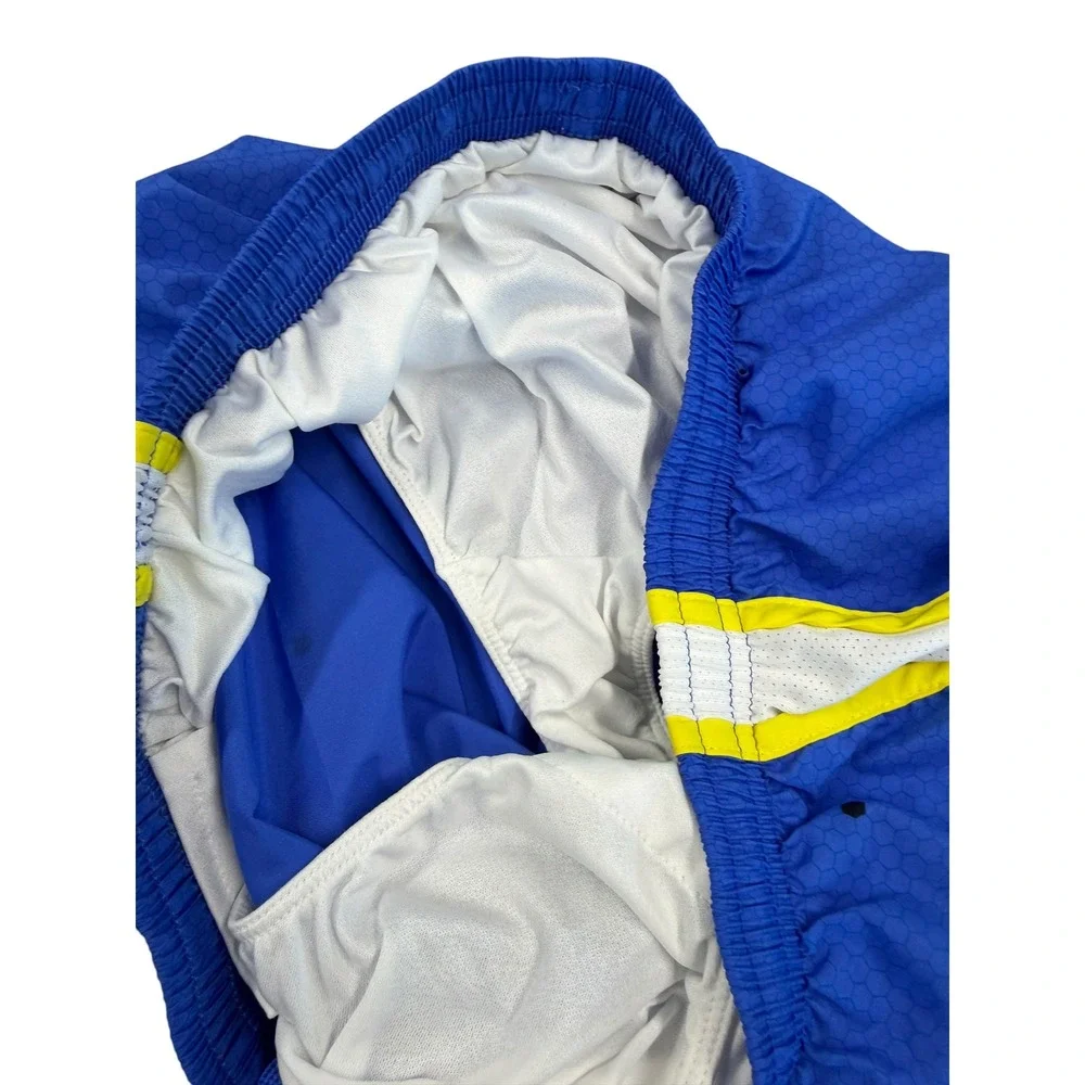 Nike Dri-FIT Blue Honeycomb Running Shorts Yellow Trim Womens Large L Activewear